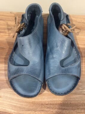 Volks Walker Blue Leather Comfort Sandals Handmade Wedge EU 37